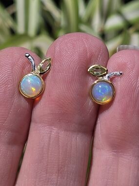 Opal & Peridot Cherry Stud Earrings - Gold & Sterling